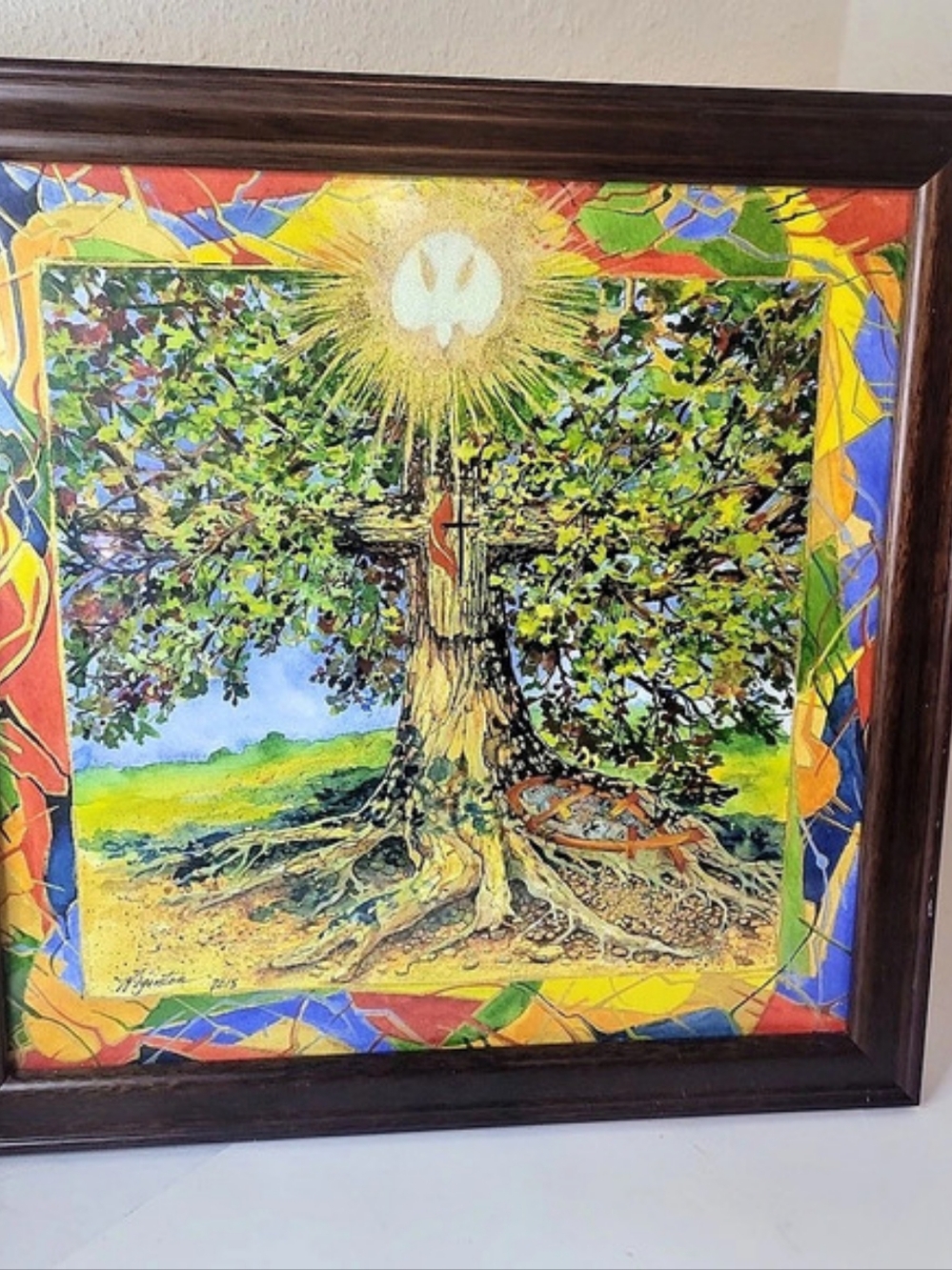 Framed Tree Painting Multicolor One of a Kind